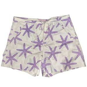Govango Vintage Women’s 6 White Purple Starfish Printed Cotton High Rise Shorts